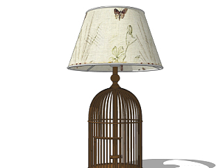 中式鸟笼台灯su模型