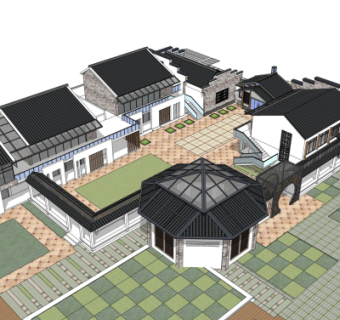 新中式幼儿园su模型