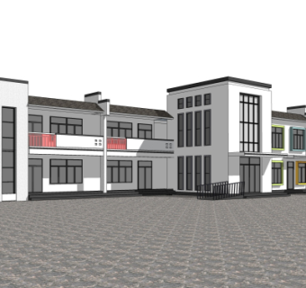 新中式幼儿园su模型