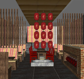 中式餐厅su模型