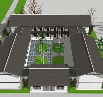 中式仿古院落外观su模型