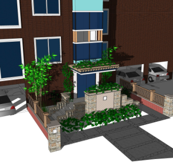 现代住宅楼门面门头su模型