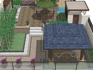 中式<em>屋顶</em>花园su模型