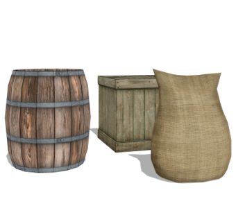 现代箱子桶麻袋组合su模型