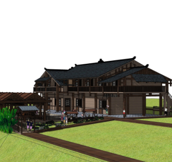 中式建筑外观su模型