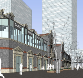 新中式商业街su模型