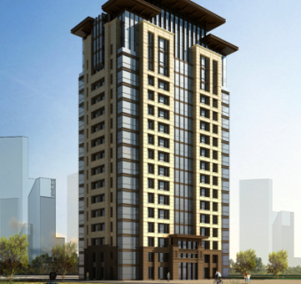 新中式高层公寓楼su模型