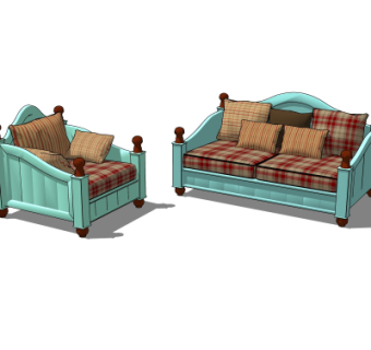 欧式布艺双人沙发su模型