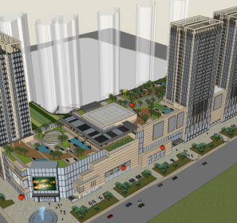 现代商业街su模型