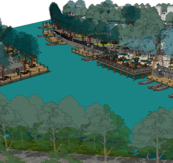 中式沿河街道景观设计su模型