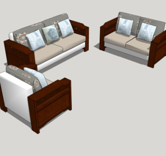 中式实木双人沙发su模型