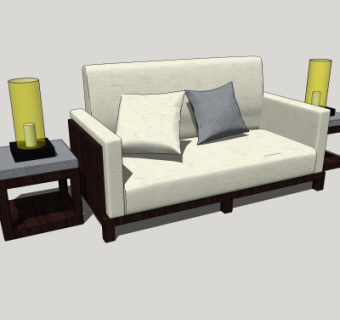 中式实木双人沙发su模型