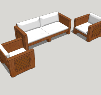 中式实木双人沙发su模型