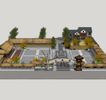 自然风农家乐外观su模型