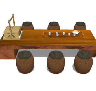 中式实木餐桌椅su模型