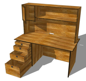 现代实木书桌su模型