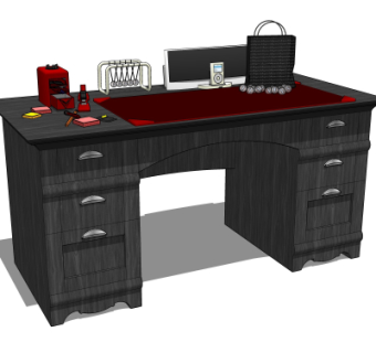 现代实木书桌su模型