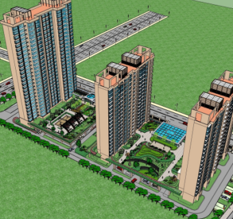 现代小区楼su模型