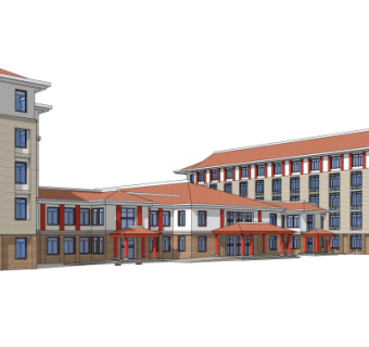 新中式建筑外观su模型