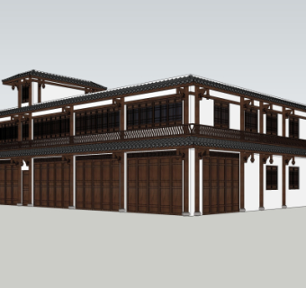 中式建筑外观su模型