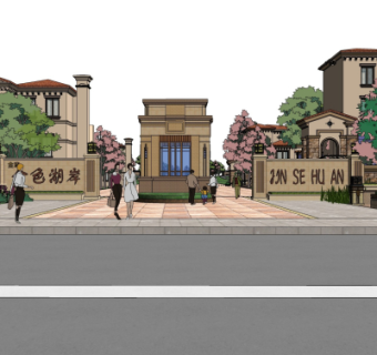 欧式小区入户门su模型