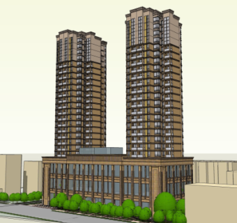 新古典高层公寓楼su模型