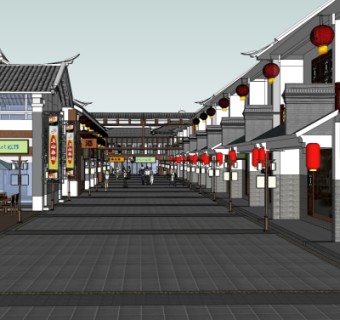 中式商业街su模型