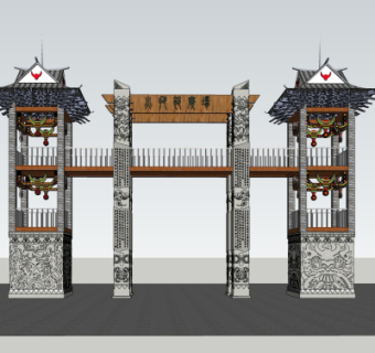 中式建筑外观su模型