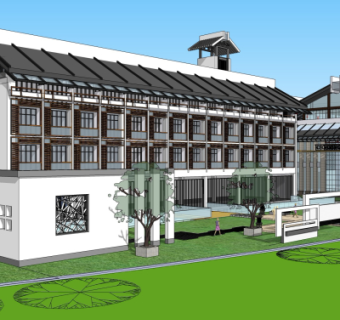 中式旅社su模型