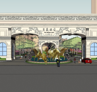 法式小区大门su模型