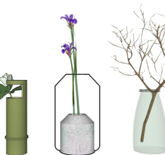 现代花瓶插花su模型