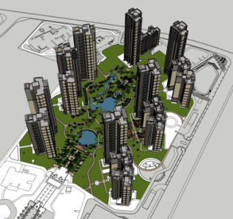 现代小区规划su模型