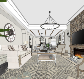 美式客餐厅su模型