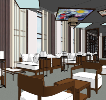 中式售楼部接待区su模型