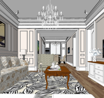 美式客餐厅su模型