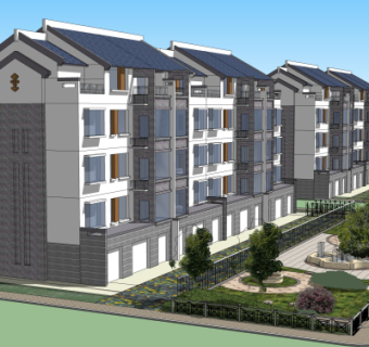 新中式住宅楼外观su模型