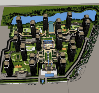 现代小区规划su模型