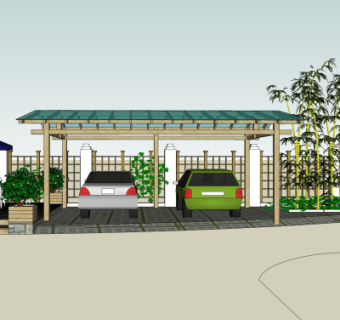 现代停车棚su模型