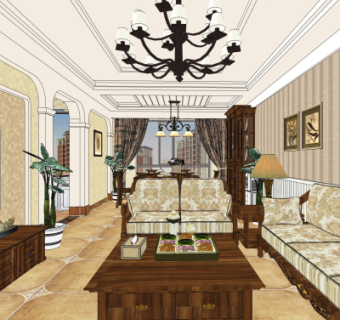 美式客餐厅su模型