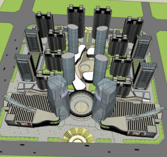 现代小区规划su模型