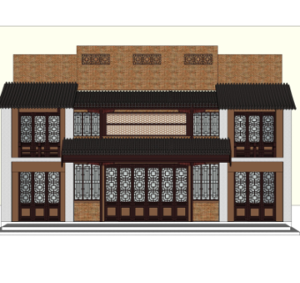 中式商铺门面门头su模型