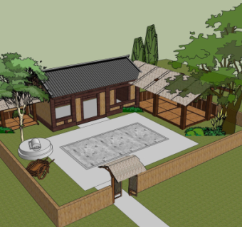 中式民居院落su模型