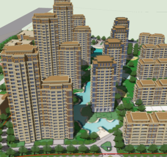 现代住宅小区外观su模型