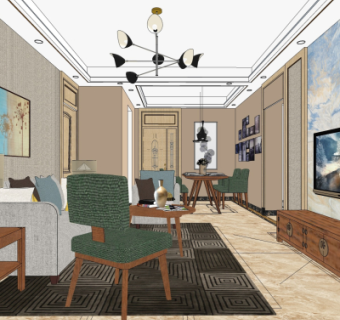 北欧客餐厅su模型