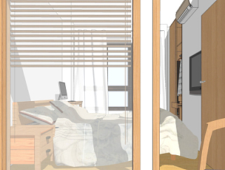 日式公寓卧室餐厅su模型
