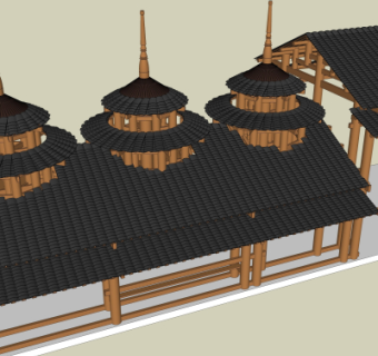中式凉亭su模型