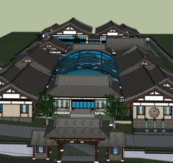 中式古建外观su模型