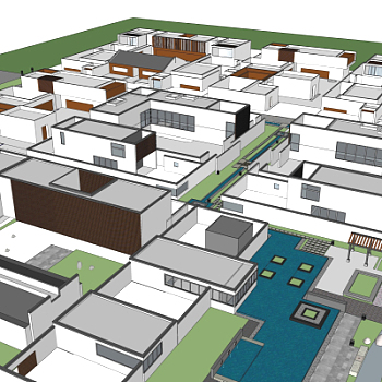新中式住宅小区外观su模型
