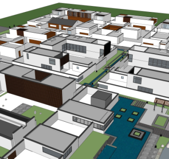 新中式住宅小区外观su模型