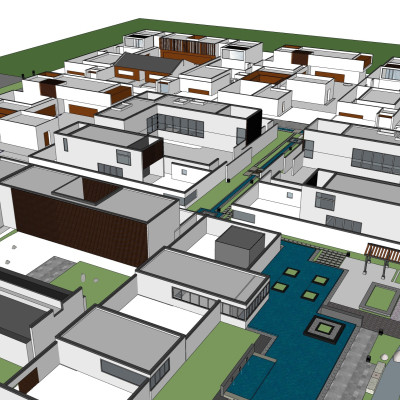 新中式住宅小区外观su模型
